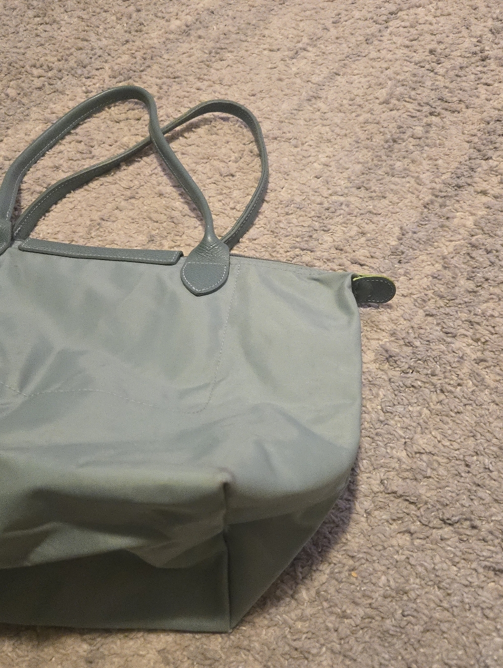 Longchamp Le Pliage Club Medium Shoulder Tote Bag Blue Mist Neon Green Trim - Picture 7 of 15
